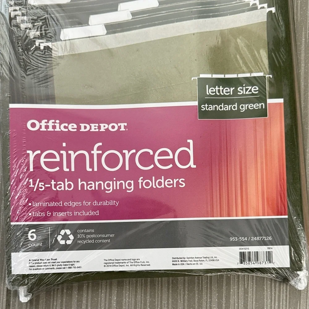 Office Depot Reinforced Hanging Folders - Green